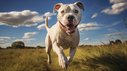 Dog, Dogo Argentino running on the grass