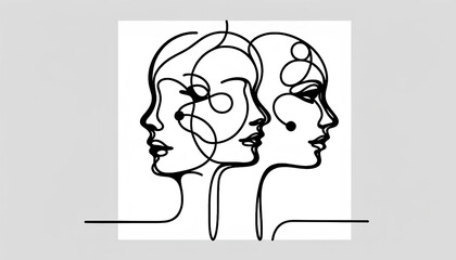 Image in the one-line art style featuring abstract facial features