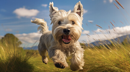 Dog, Imaal Terrier running on the grass
