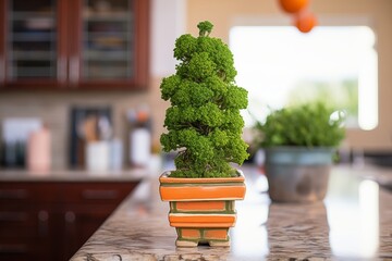 tabletop boxwood topiary in an earthen pot