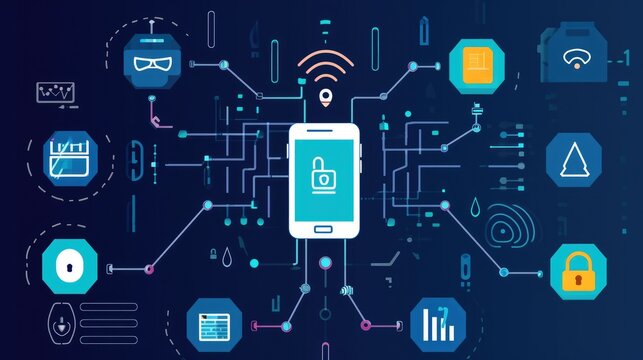 Detailed visual infographic representation of common mobile security threats like phishing, malware