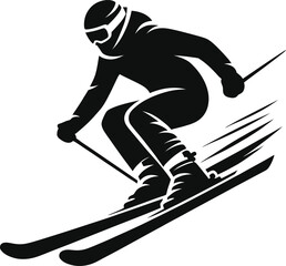 Skiing silhouette in vector art simple skier vector shadow  