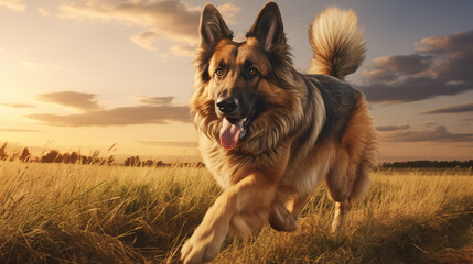 dog, King Shepherd running on a grass