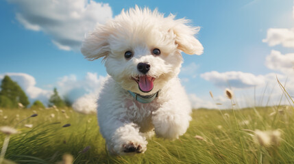dog, Poodle running on a grass