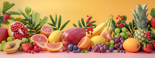 a 3d fruit stage backdrop with various fruit on it in
