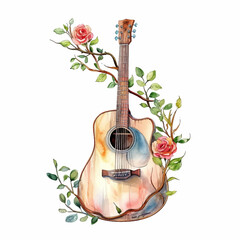 Guitar surrounded by roses watercolor paint 6.jpg, Guitar surrounded by roses watercolor paint