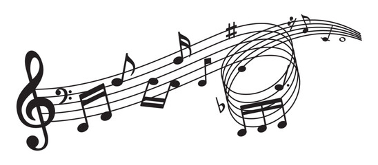 Music sheet with music notes symbols, flat design vector illustration