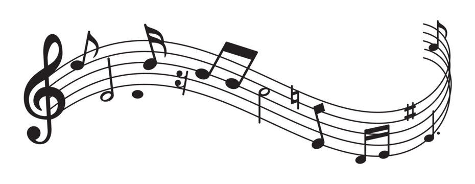 Music sheet with music notes symbols, flat design vector illustration
