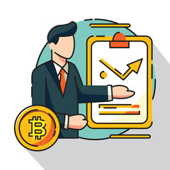 people and bitcoin chart, bitcoin elements flat design vector illustration