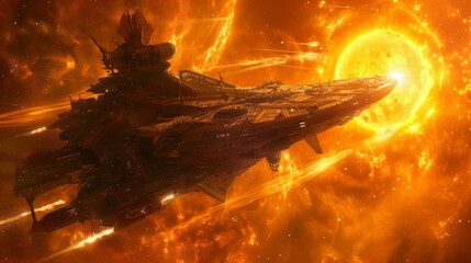 giant alien ship absorbing energy from the sun in universe space