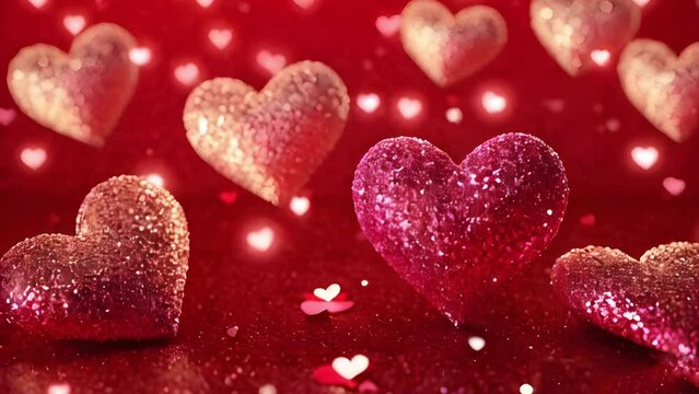Valentine's day Red Animation Hearts Greeting love hearts. Festive of bokeh, sparkles, hearts for Valentine's day