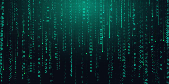 Digital technology hacking binary code, futuristic internet network connection dark black background, green abstract cyber information communication, Ai big data science, innovation future tech vector