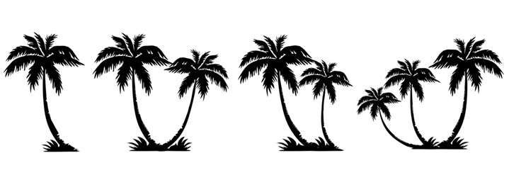 palm trees silhouette - obrazy, fototapety, plakaty