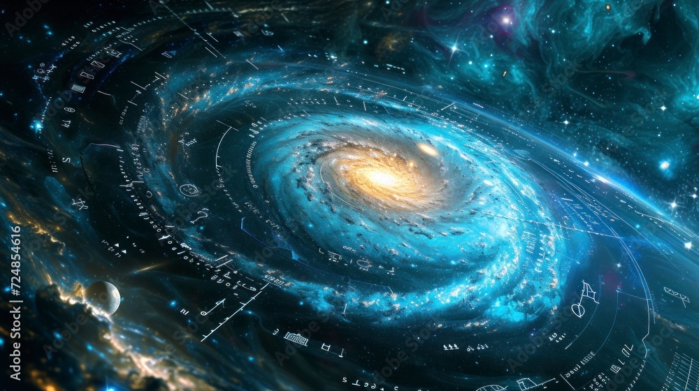 Canvas Prints amazing spiral galaxy with physical and mathematical signs and equations