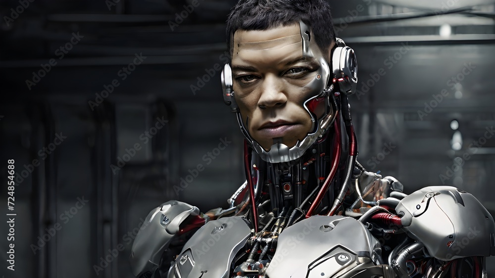 Poster cyborg robots with artificial intelligence technology