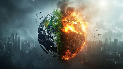 Climate change burning and broken earth