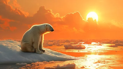 Keuken spatwand met foto polar bear on melting ice climate change global warming © alina
