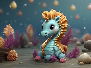 Sea horse cartoon character illustration