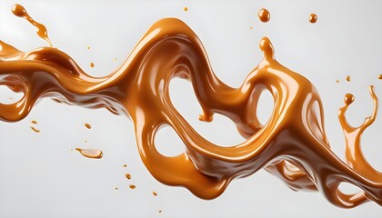 Splash of Melted caramel sauce floating in motion on white background. - obrazy, fototapety, plakaty