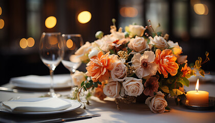 Luxury wedding celebration with elegant candlelight arrangement generated by AI
