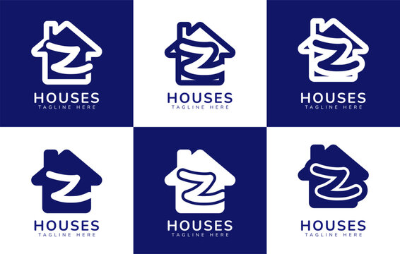 Set of houses home logo with letter Z. This logo combines letters and house or home. Perfect for housing business, real estate, mortgage, house rental, house buying and selling.