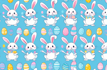 Obraz premium Easter bunnies with eggs. Pattern