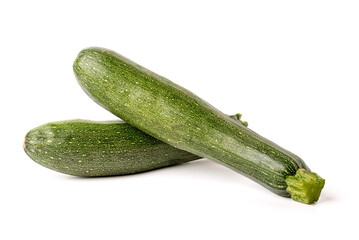 Zucchini fresh green with  isolated on white background.