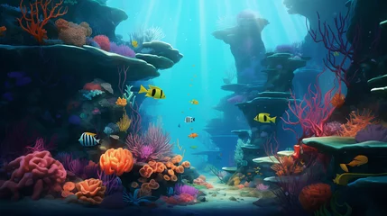 Foto op Canvas Underwater Scene With Coral Reef And Exotic Fishes, Ai generated image © Trendy Motion