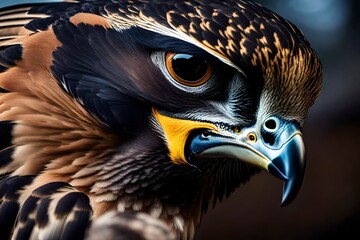 The intense look of a falcon, its eyes fixated on its prey, captured in exquisite clarity. 