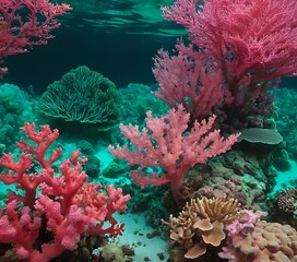 Fototapeta na wymiar Tropical reef gradient from coral pink to sea green