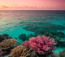 Naklejka na ściany i meble Tropical reef gradient from coral pink to sea green