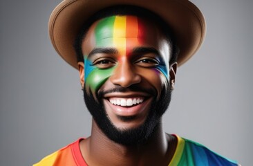 African American man with rainbow colored face smiling