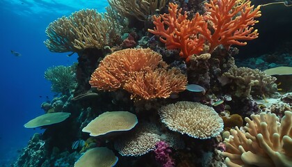 Fototapeta na wymiar Coral reef gradient from vibrant coral to marine blue