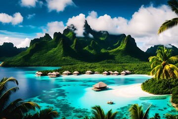 An Impressive Breathtaking Beauty of Bora-bora in The French Polynesia (JPG 300Dpi 10800x7200) - obrazy, fototapety, plakaty