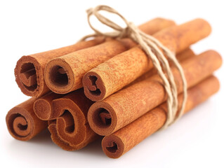Pile of cinnamons isolated on white background. Minimalist style. 