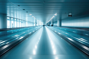 A high-speed walkway at the airport, disappearing into the distant horizon