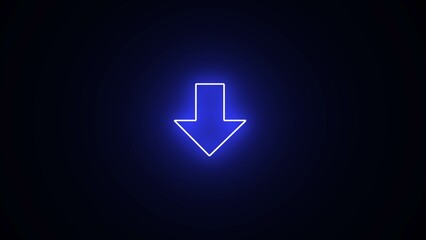 Download button icon, arrow symbol. downloading the file icon. Elements of web in neon style icons. Simple icon for websites, web design, red neon on black background with blue light.