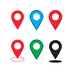 Icono de pin de ubicación en diferentes colores. Vector
