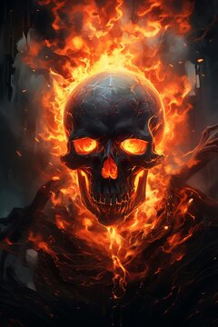 Flaming Skull Radiating Fiery Energy