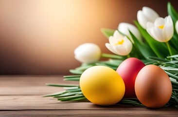 easter eggs and tulips