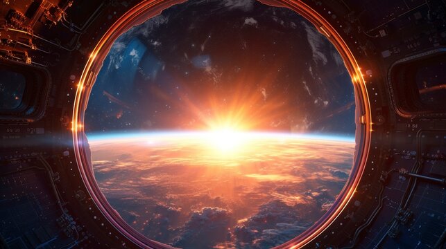 Beautiful View Of Planet Earth From A Space Cabin In Space