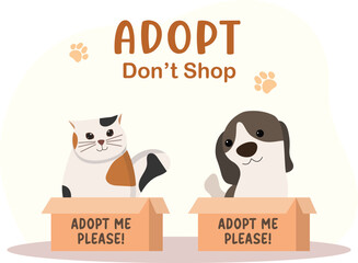 adopt don't shop campaign vector illustration for banner and poster, adopt animal from shelter, cat and dog