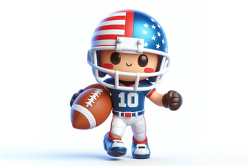 Fototapeta premium Cute 3d character american football player isolated solid white background copy space. ai generative
