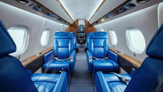 Animation private jet cabin with luxurious leather seats. seamless 4k video background. generated with ai