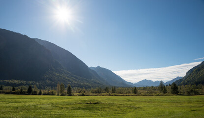 Naklejka premium wetlands Ettaler Weidmoos with mountain view
