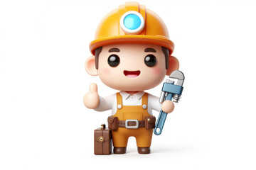 Obraz premium Cute 3d character plumber isolated solid white background. ai generative