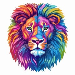 portrait of a lion in neon color with black background colorefull,generated with AI. High quality photo