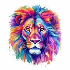 portrait of a lion in neon color with black background colorefull,generated with AI. High quality photo