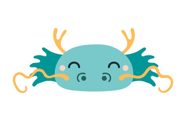 Asian, Chinese zodiac sign, cute cartoon dragon face character illustration. Astrology, horoscope. Isolated vector. Flat style design. Traditional Lunar New Year holiday card, poster, banner element