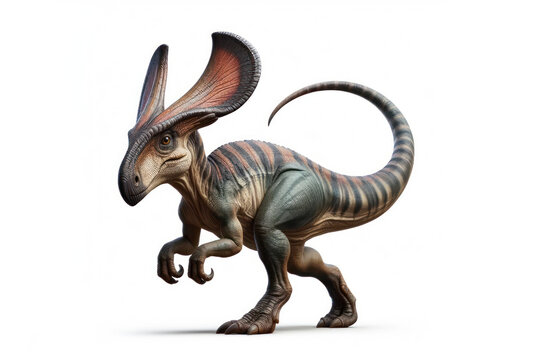 real photo of a Parasaurolophus isolated on solid white background. ai generative